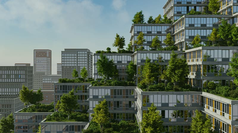 Sustainable Green Housing Complex With Roof Gardens
