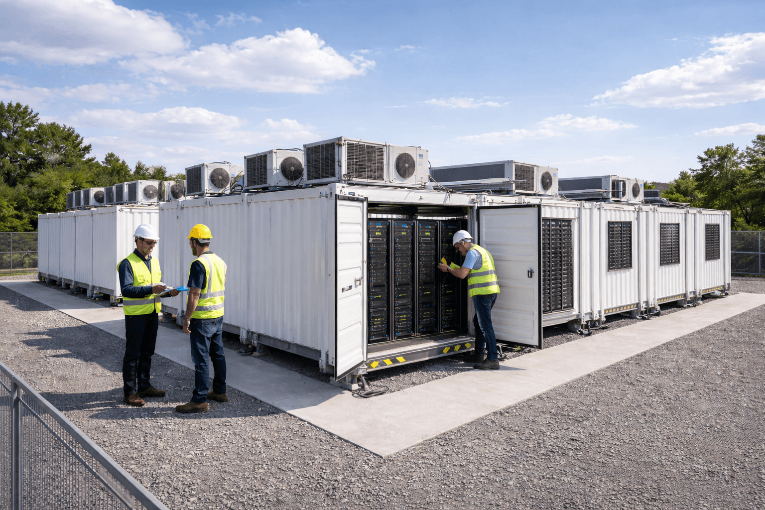 Workers At Modular Data Center Site