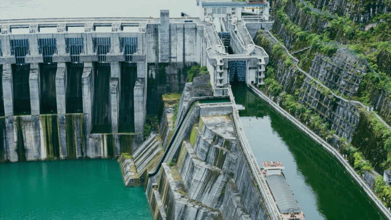 Three Gorges Dam, Yangtze River, China – Aerial View Of Hydroelectric Infrastructure And Ship Lock