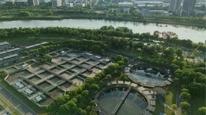 Wastewater Treatment Plant Equipped With Solar Panels
