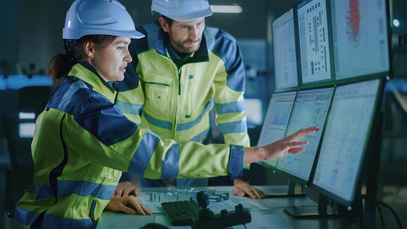 Project Engineer Talks To Female Operator Who Controls Facility Production Line